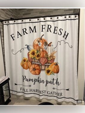 Unbranded Fall Pumpkin Patch Shower Curtain One Size White Orange